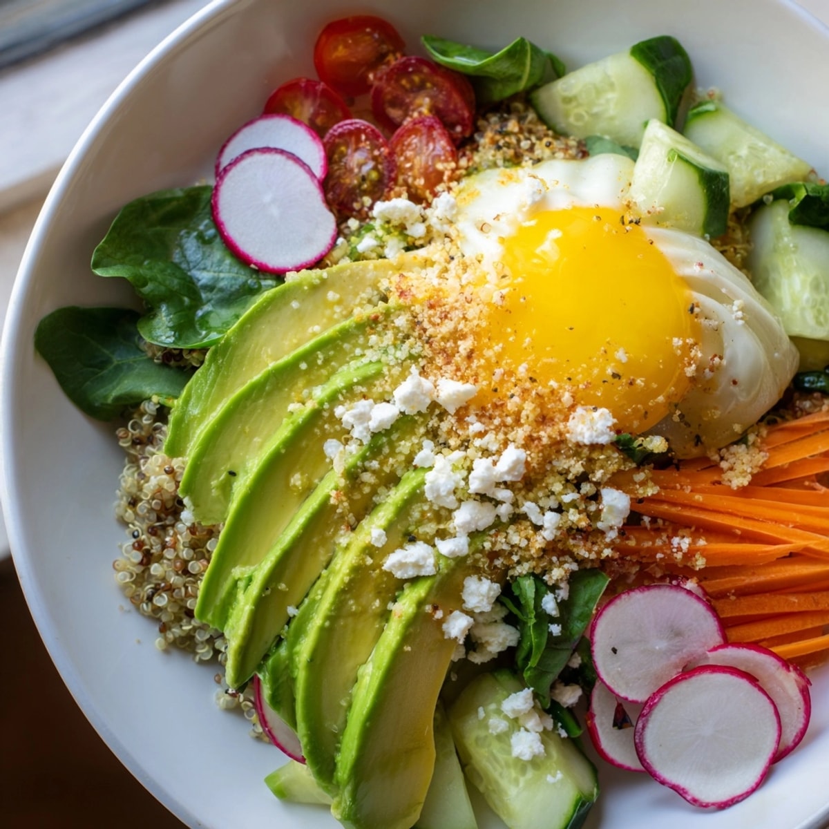 Layered West Coast Avocado Toast Breakfast Bowl, brimming with fresh textures and savory seasonings.
