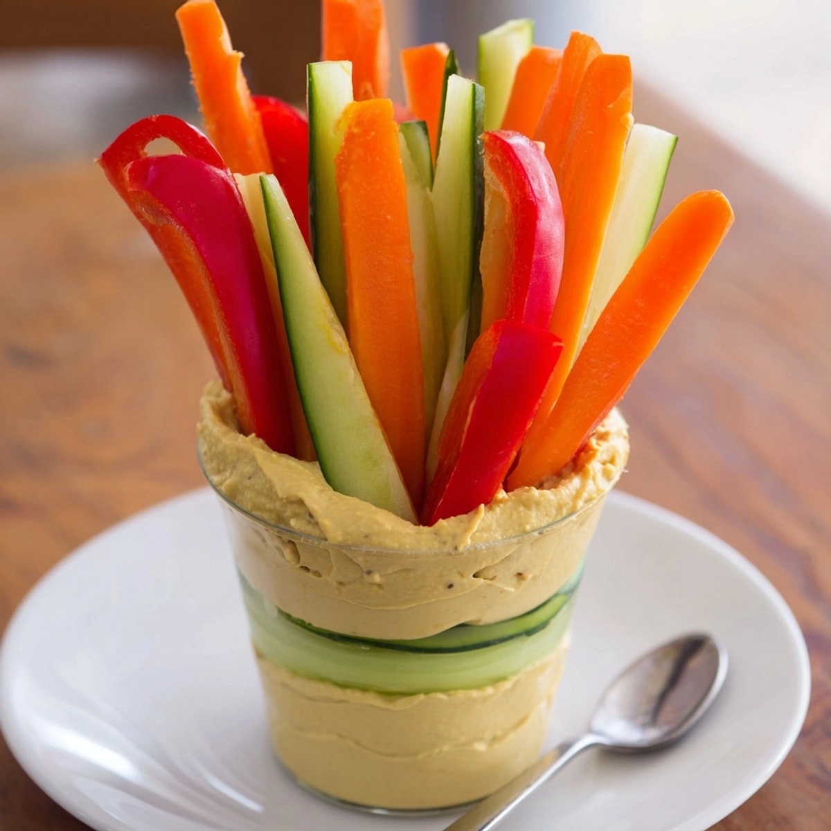 Hummus and Veggie Snack Cups: colorful, crunchy and creamy healthy snack for parties.