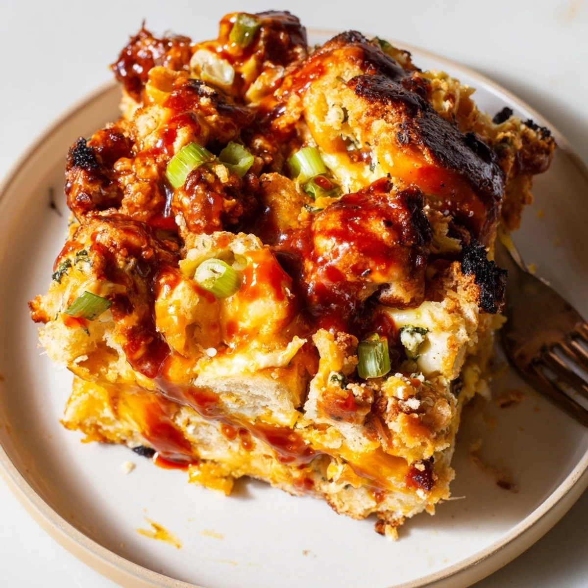 Delicious Spicy Buffalo Pretzel Biscuit Bars topped with melted cheese and crunchy pretzels.  