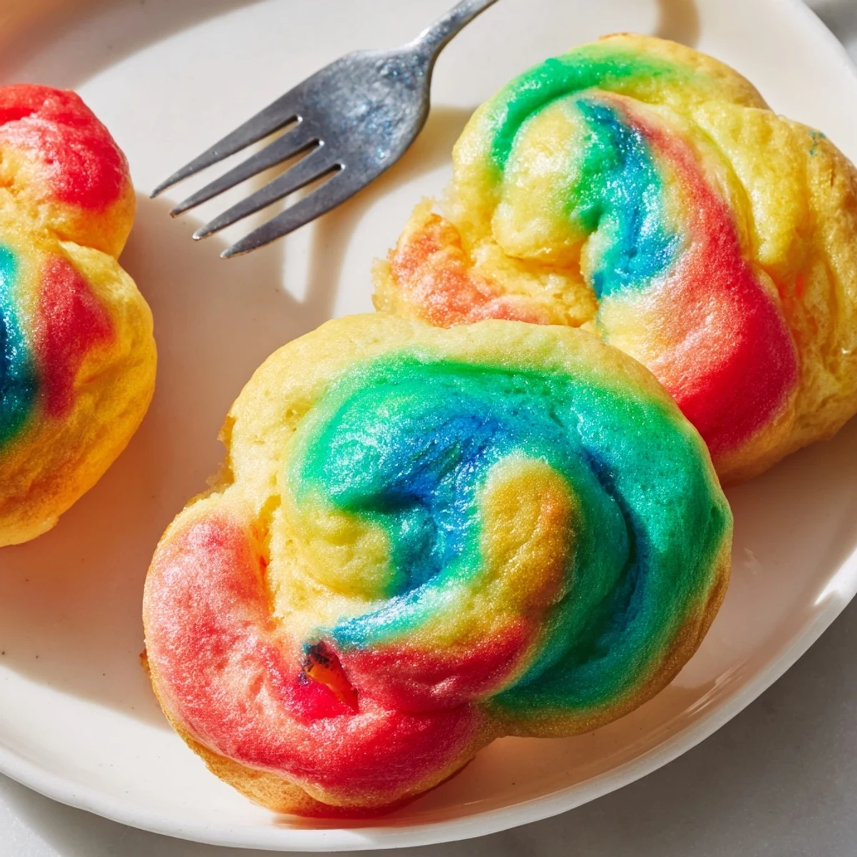Whimsical rainbow cloud bread, light as air, ideal for delightful dessert platters.  