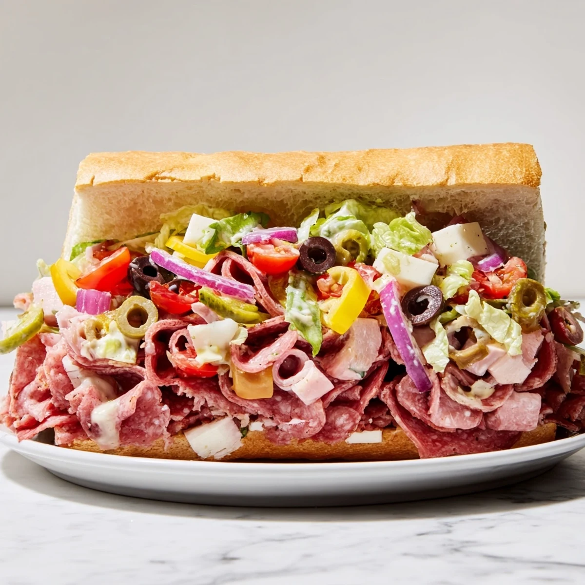 Vibrant Flavor Mash-Up Sandwiches loaded with Italian meats and fresh veggies.  