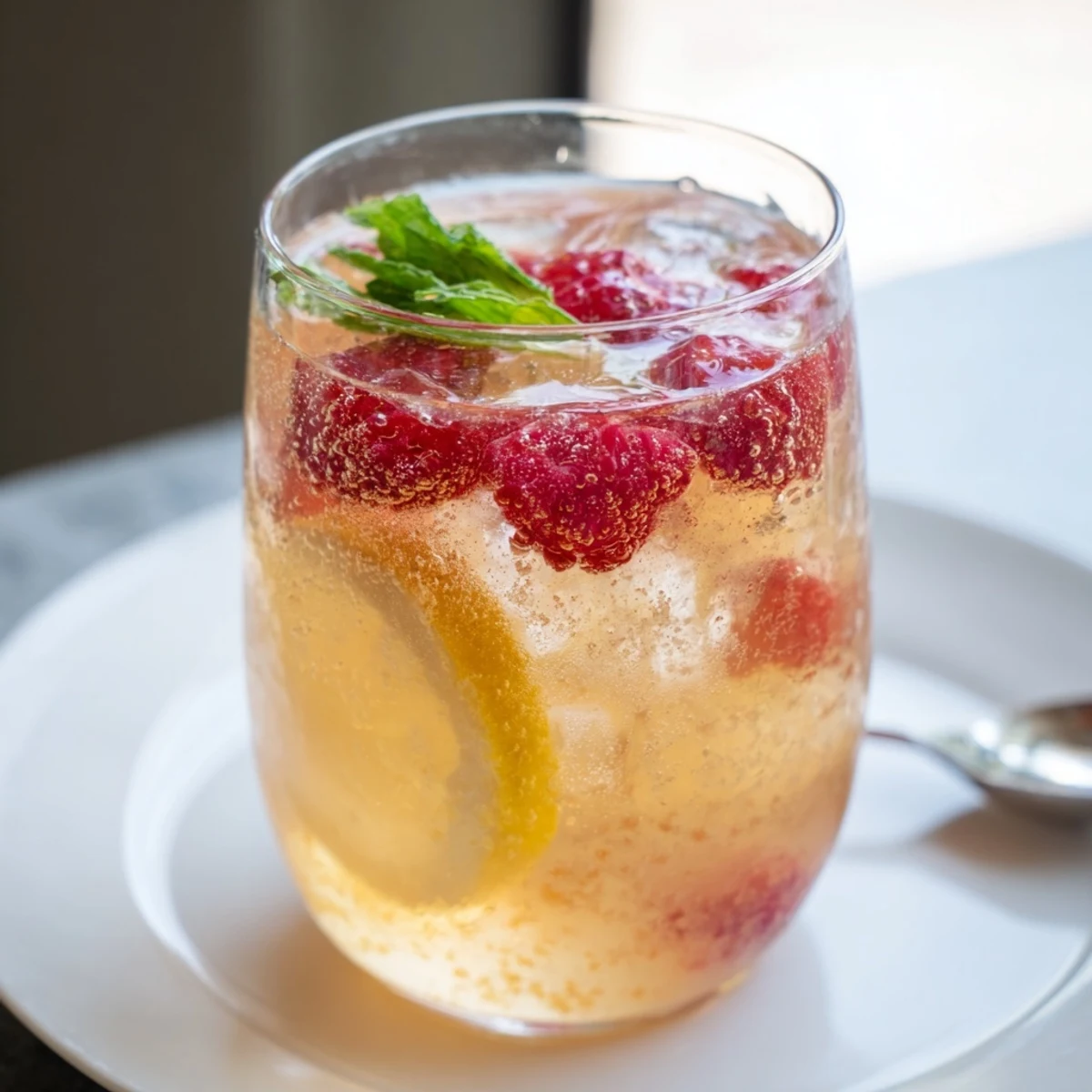 Colorful kombucha mocktails garnished with lemon and mint, ideal for sunny afternoons.