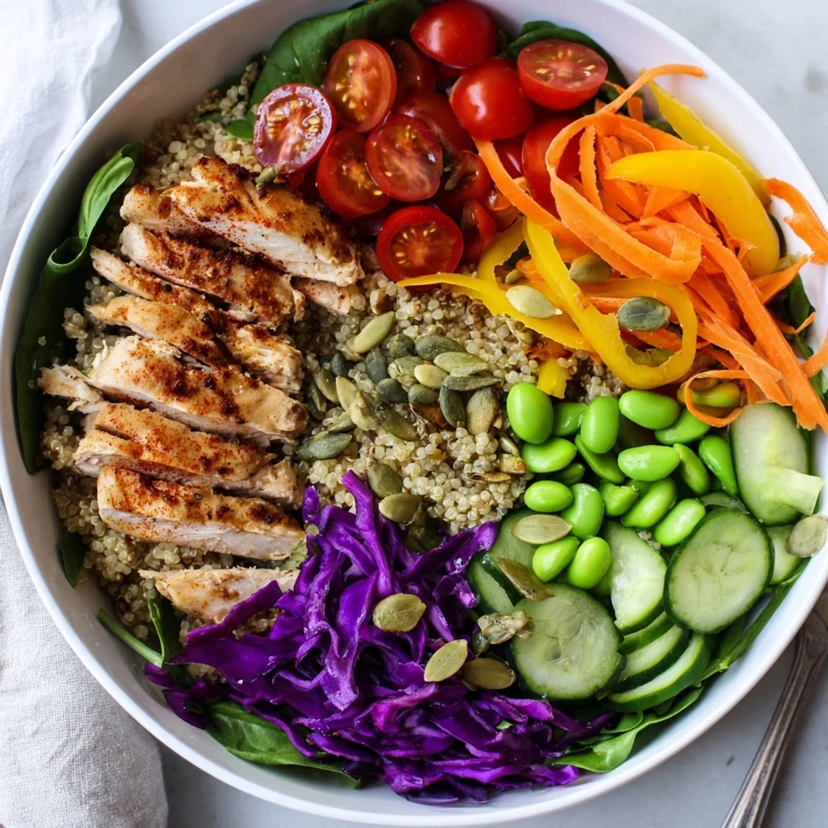 Vibrant Healthy Meal-Prep Bowls showcasing colorful veggies and tasty quinoa layers.