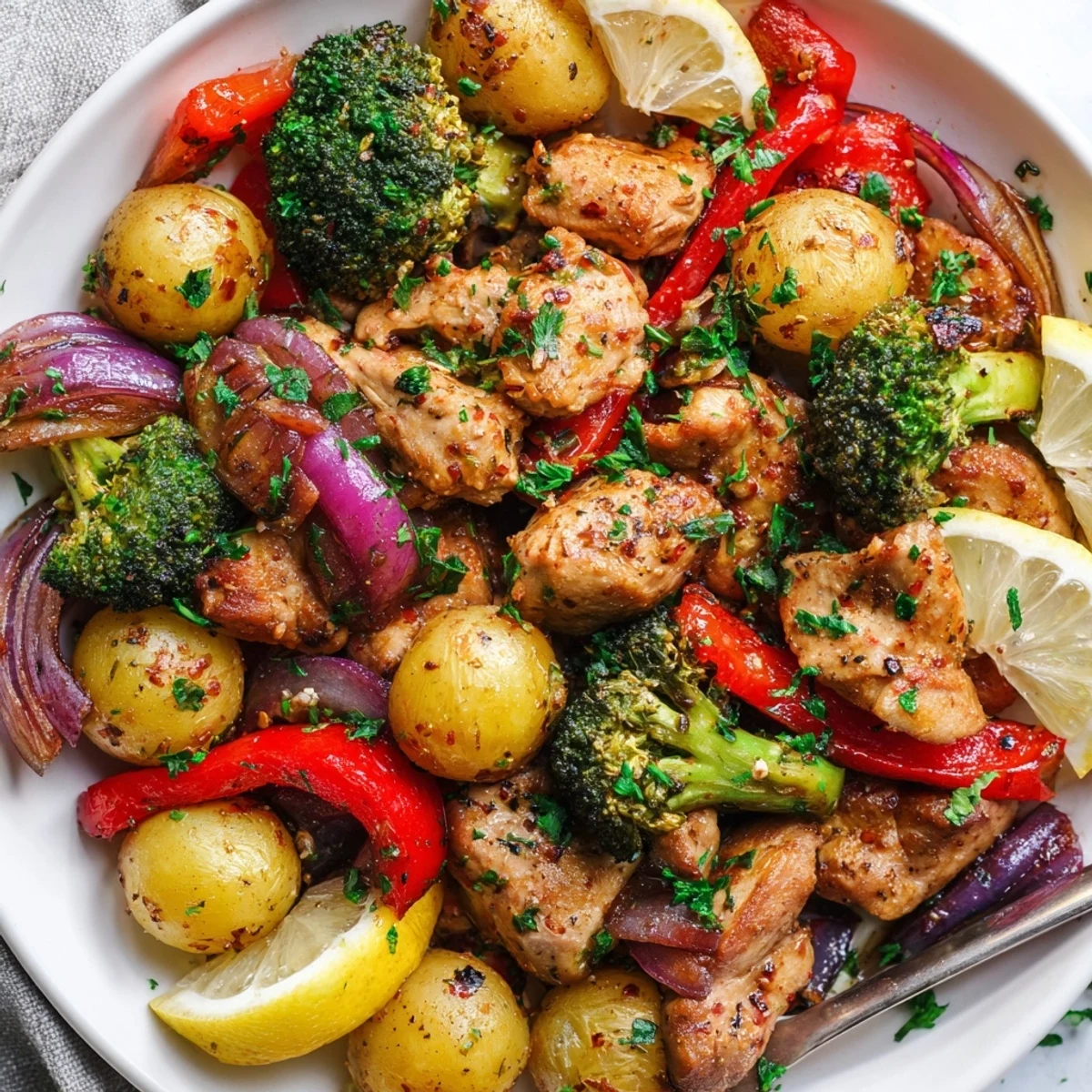 A colorful Lazy Gourmet Chicken & Vegetable One-Pot ready for a weeknight dinner.  