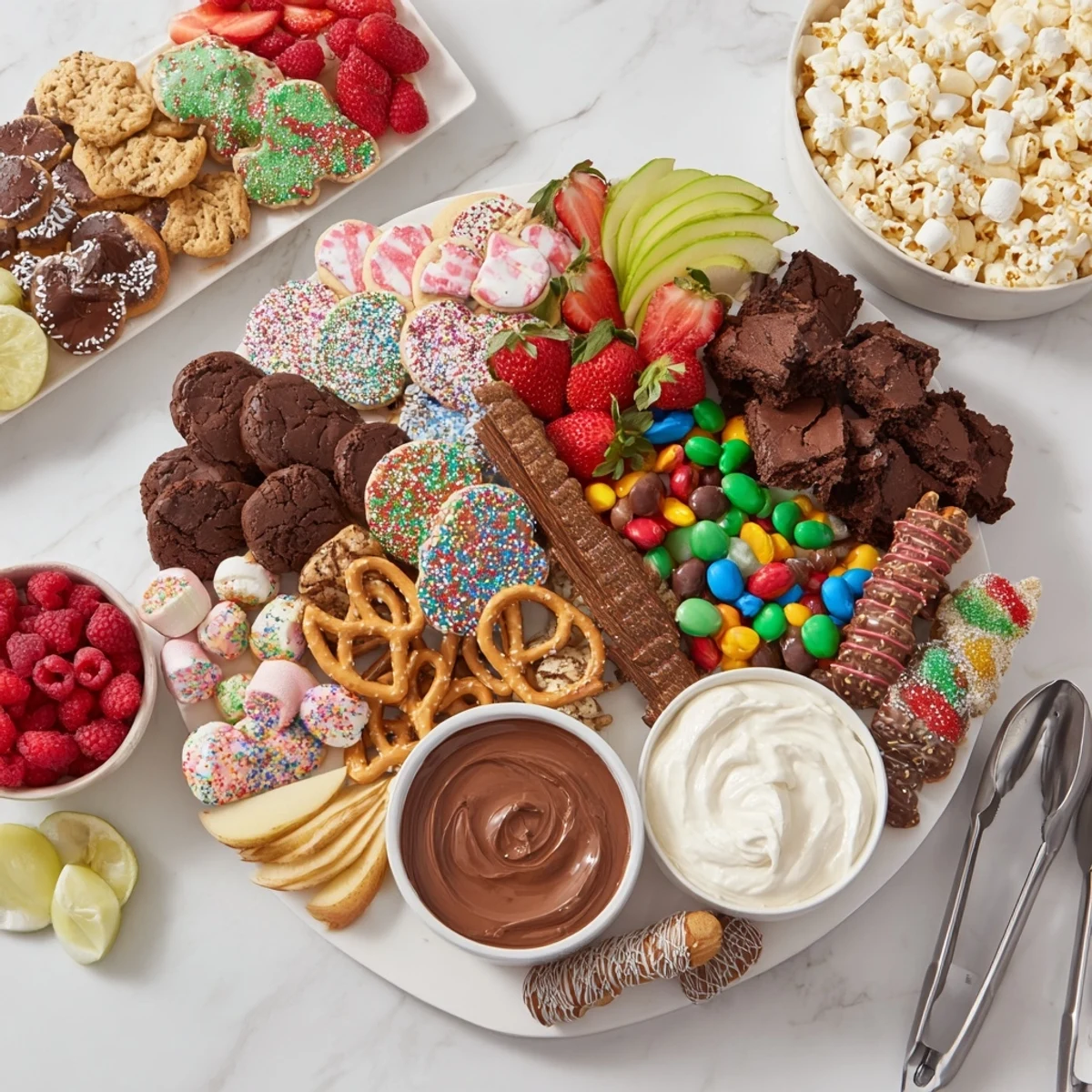 A festive dessert board with colorful snacks, perfect for any celebration.  
