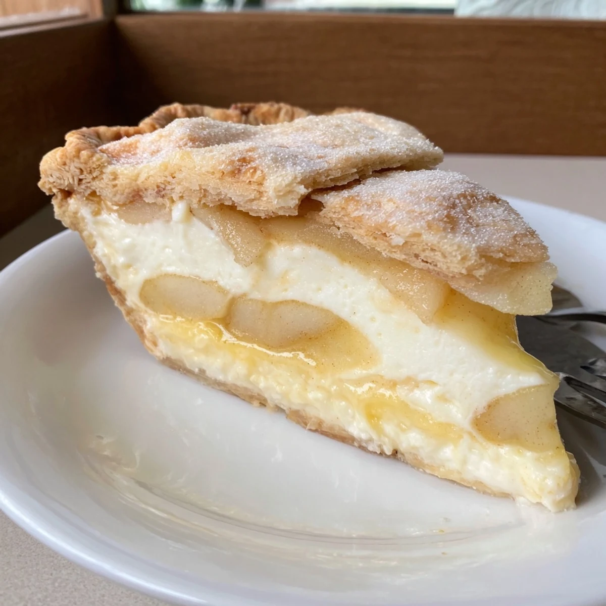 Sliced water pie served with berries, highlighting its custardy texture and flavor.