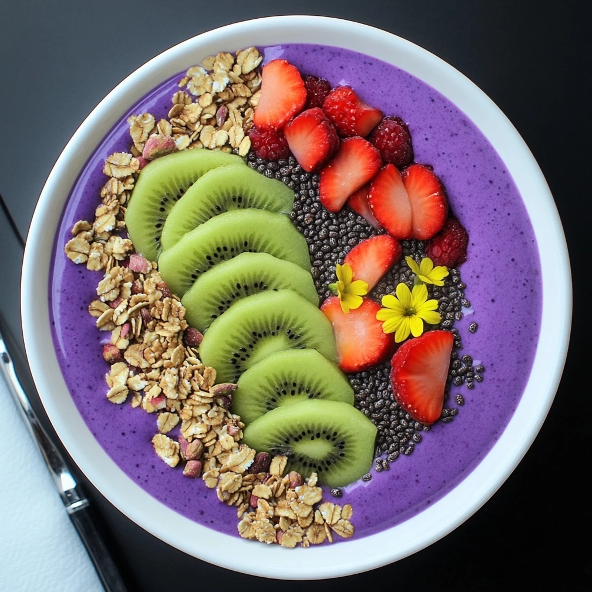 Deliciously creamy Vibrant Smoothie Bowls with pistachio and purple yam for a nutritious start.  