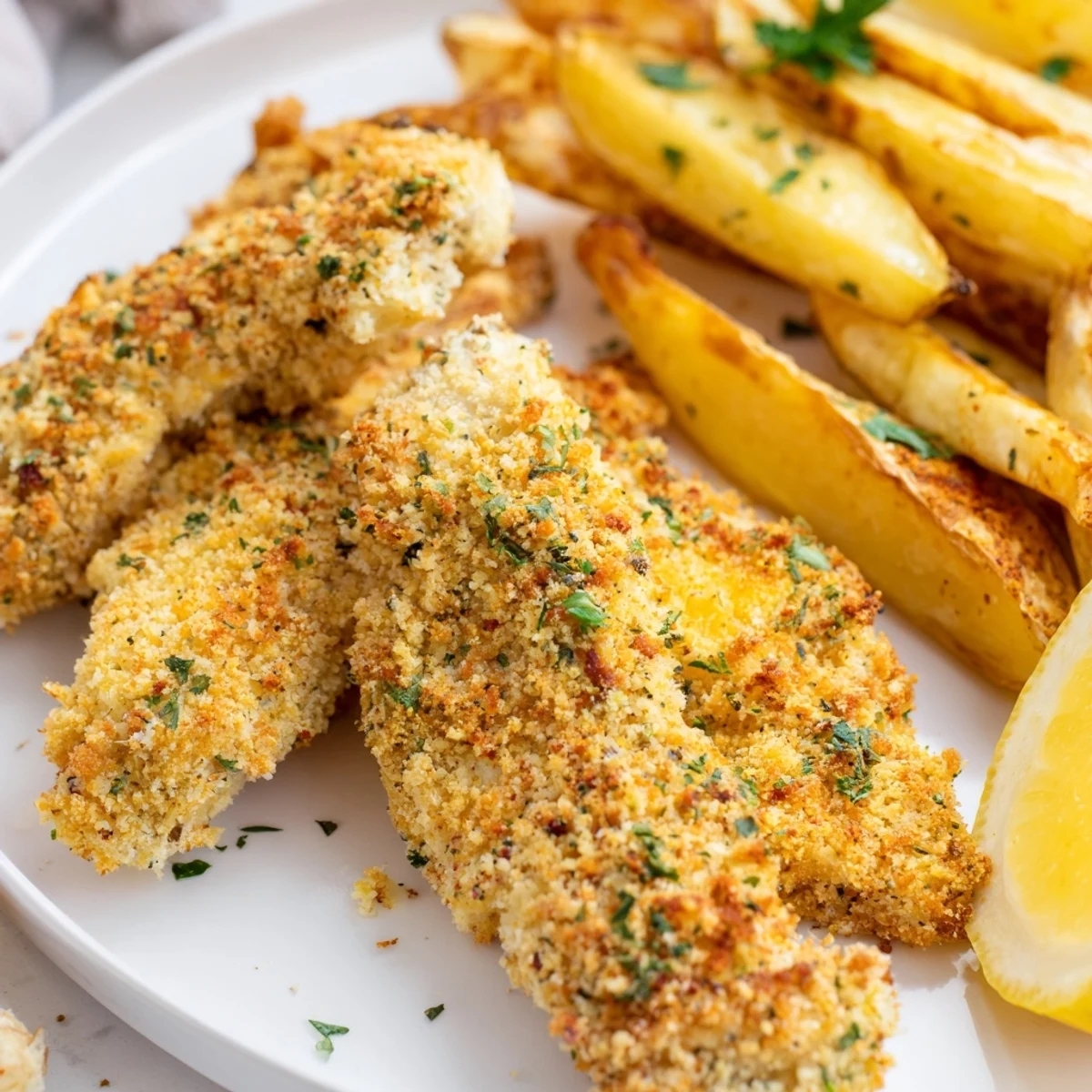 Juicy herbed chicken tenders paired with crispy potato wedges, a family favorite dish.  