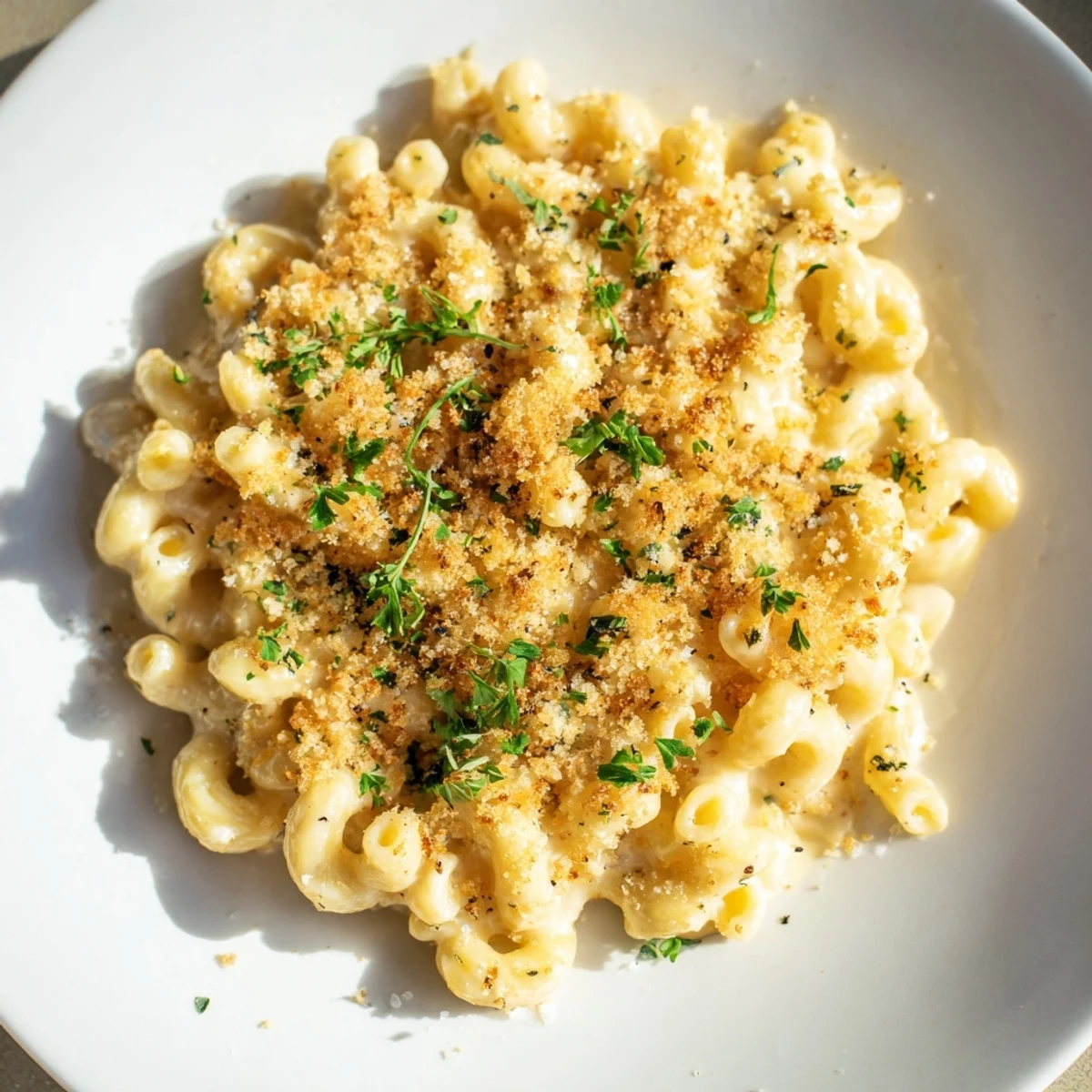 This warm baking dish holds freshly made Truffle Macaroni & Cheese, oozing with melted cheese and flavors.