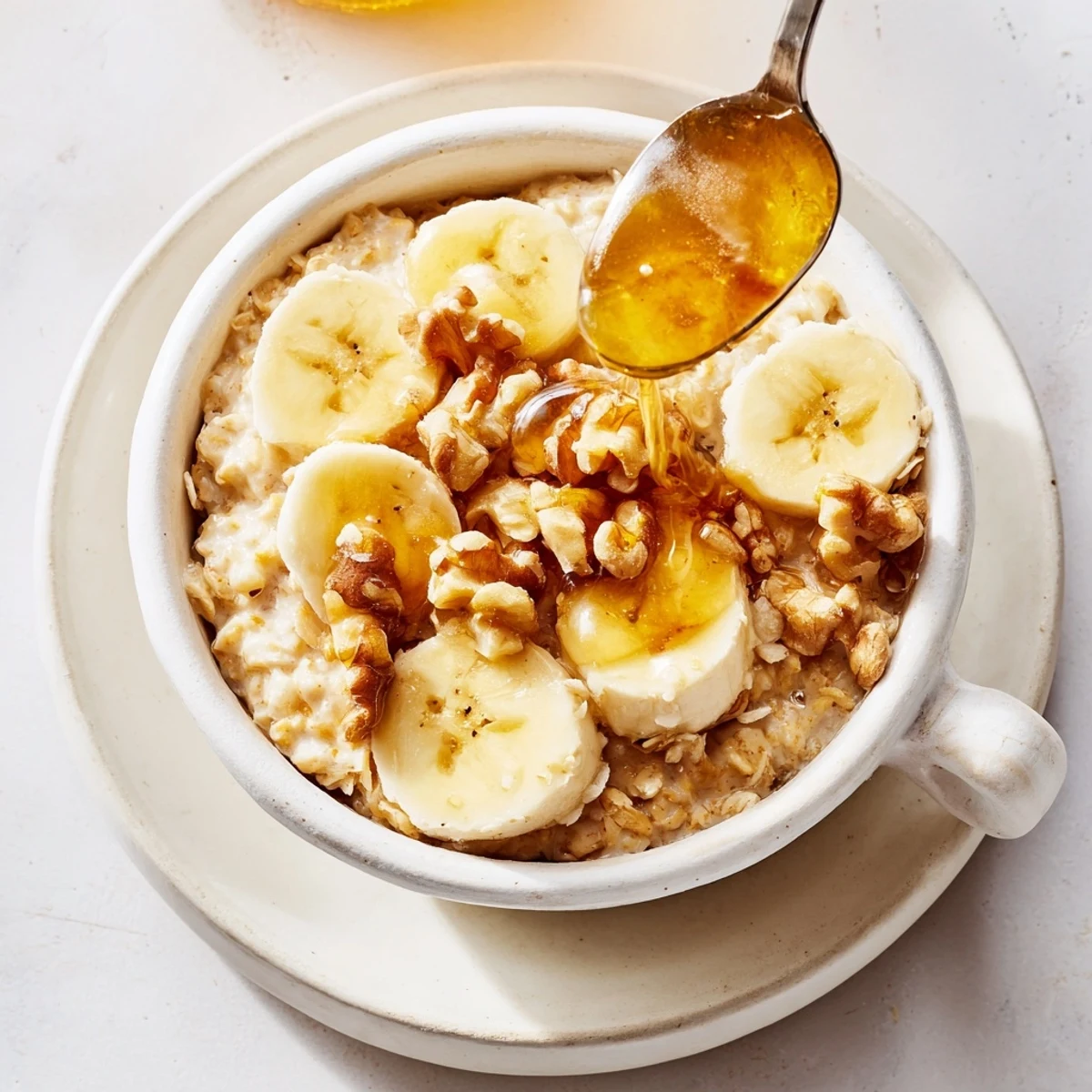 Fluffy baked oats ramekins made with banana and sweet honey, ready for a delicious brunch.