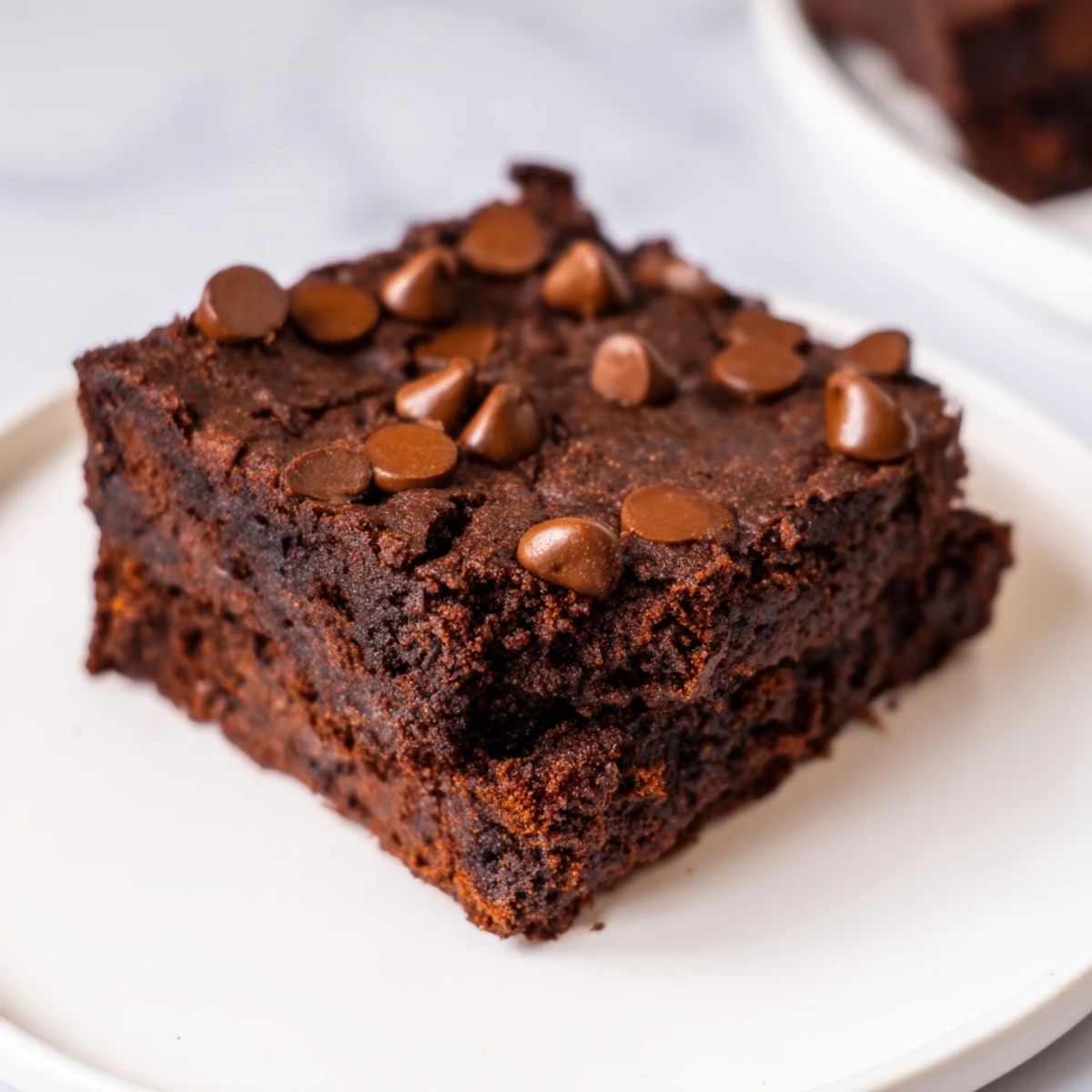 Warm, gooey Black Bean Brownies with chocolate chips, ready to slice and serve for dessert.