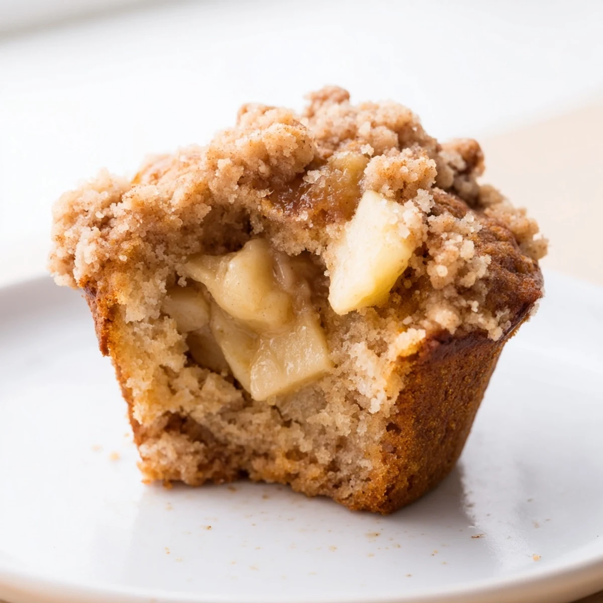 Warm, fluffy cinnamon apple muffins, sprinkled with cinnamon, ready to eat and enjoy.