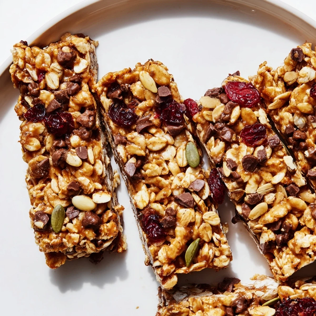 Stacked, rectangular homemade granola bars show a perfect balance of sweet and wholesome flavors.