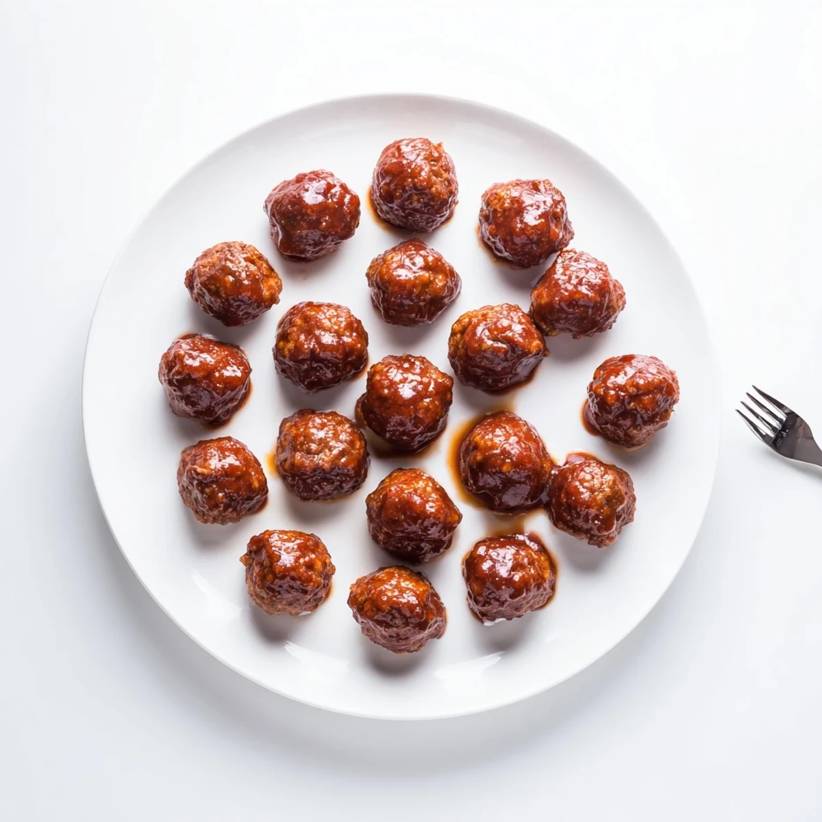 Juicy, glistening cherry-glazed meatballs sit in a bowl, ready to serve as a party appetizer.