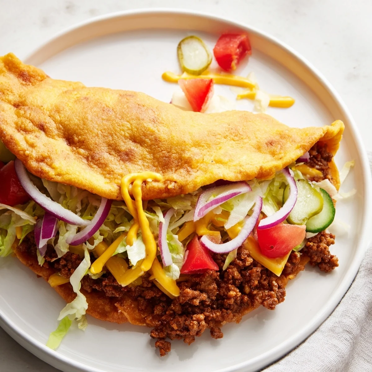 Crispy flour tortillas hold the savory flavors of classic cheeseburgers in these homemade Viral Cheeseburger Tacos.