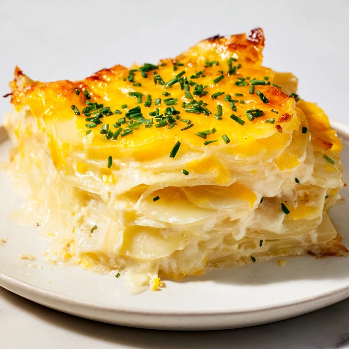 Golden and bubbly, the comforting baked Cheesy Scalloped Potatoes are rich with melted cheese.