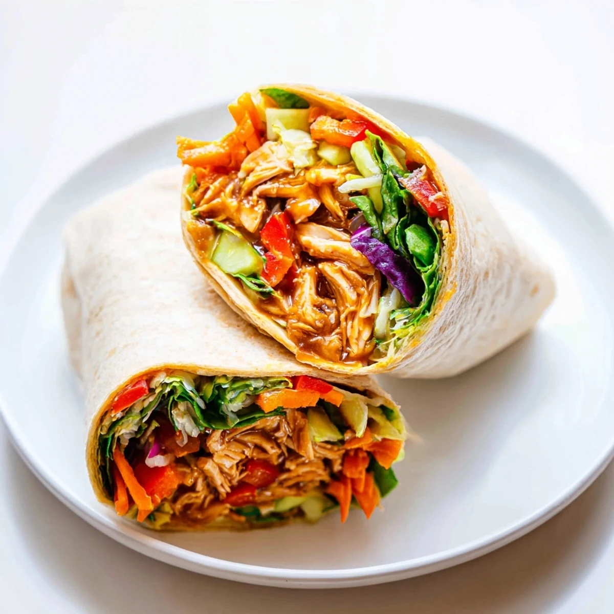 Savory teriyaki chicken wrap, warm from the skillet, featuring tender chicken and crisp vegetables.