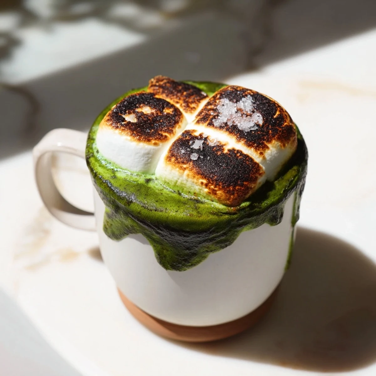Enjoy a rich, decadent toasted marshmallow campfire matcha hot cocoa, perfect for chilly evenings.