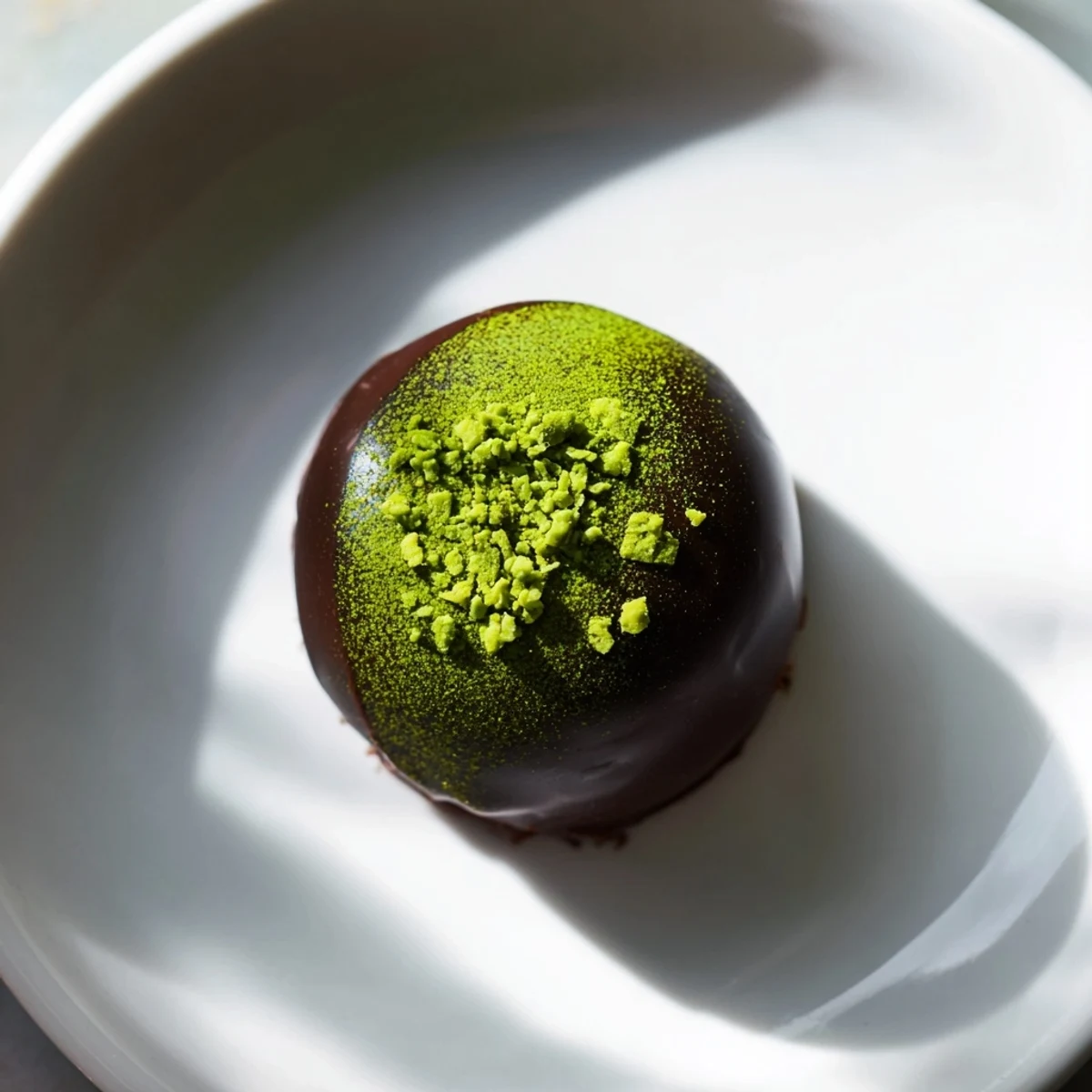 Matcha Dark Chocolate Peppermint Truffles, covered in vibrant green matcha and sprinkled with crushed candy.