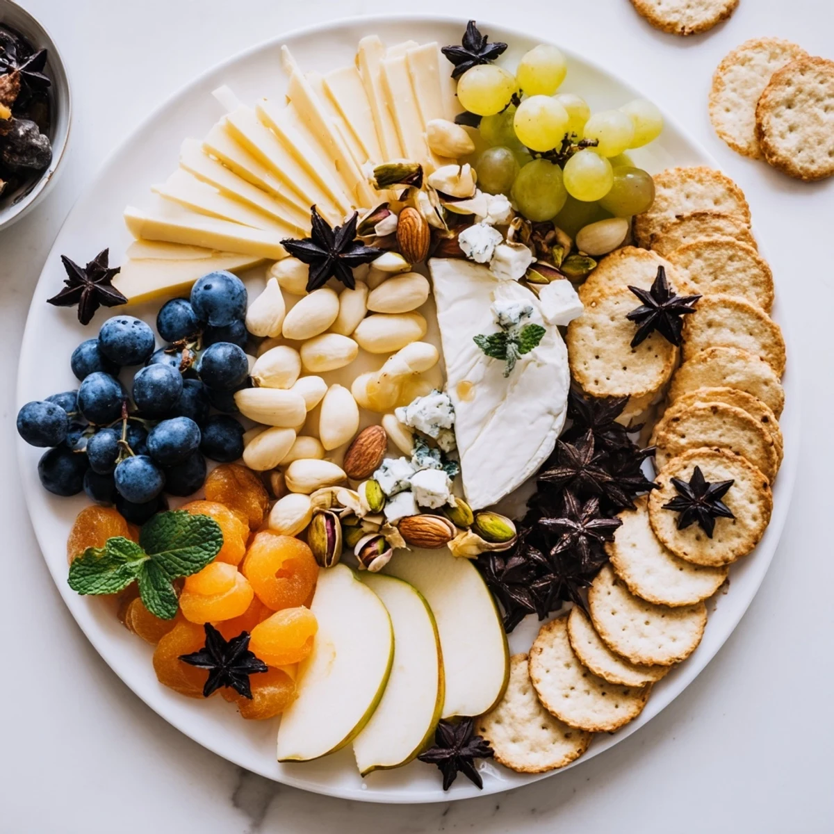 Imagine a Crescent Moon Midnight Snack Board brimming with fresh fruit, nuts, and delicious cheeses for a party.