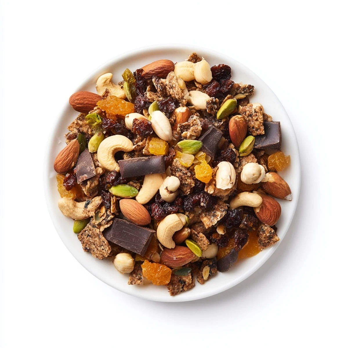 Vibrant photo of a bowl filled with Mountain High Adventure Snack Mix, ready for a hiking adventure.