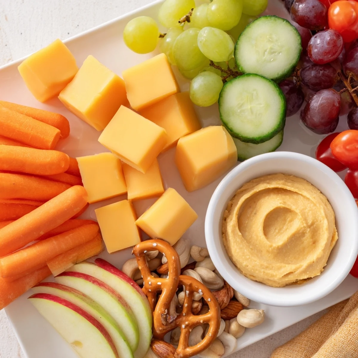 A tempting image of the road trip snack platter, with tasty components like crackers and dried fruit ready.