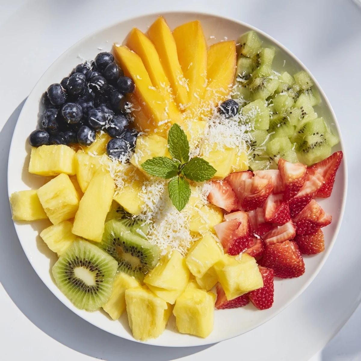 A refreshing Tropical Pineapple Sun Fruit Platter, perfect for a summer BBQ, bursting with ripe fruit flavors.