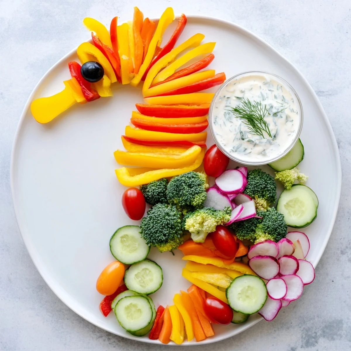 Vibrant Seahorse Veggie Dip Platter: a colorful array of fresh vegetables perfect for dipping.