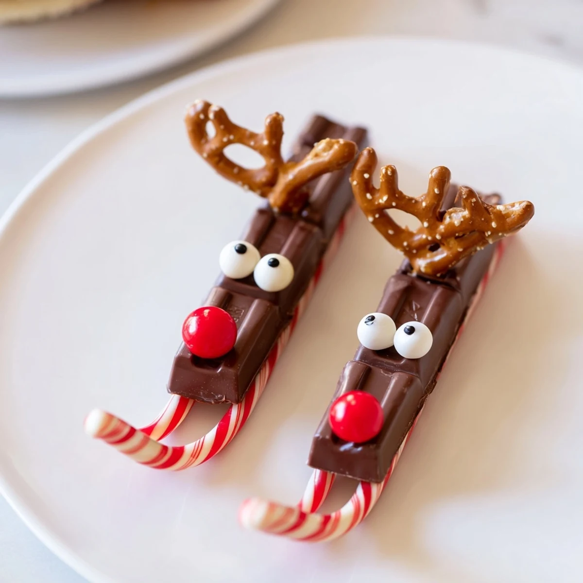 Vibrant Rudolph Candy Cane Sleds, a festive treat, showcasing candy bars and sweet reindeer details.