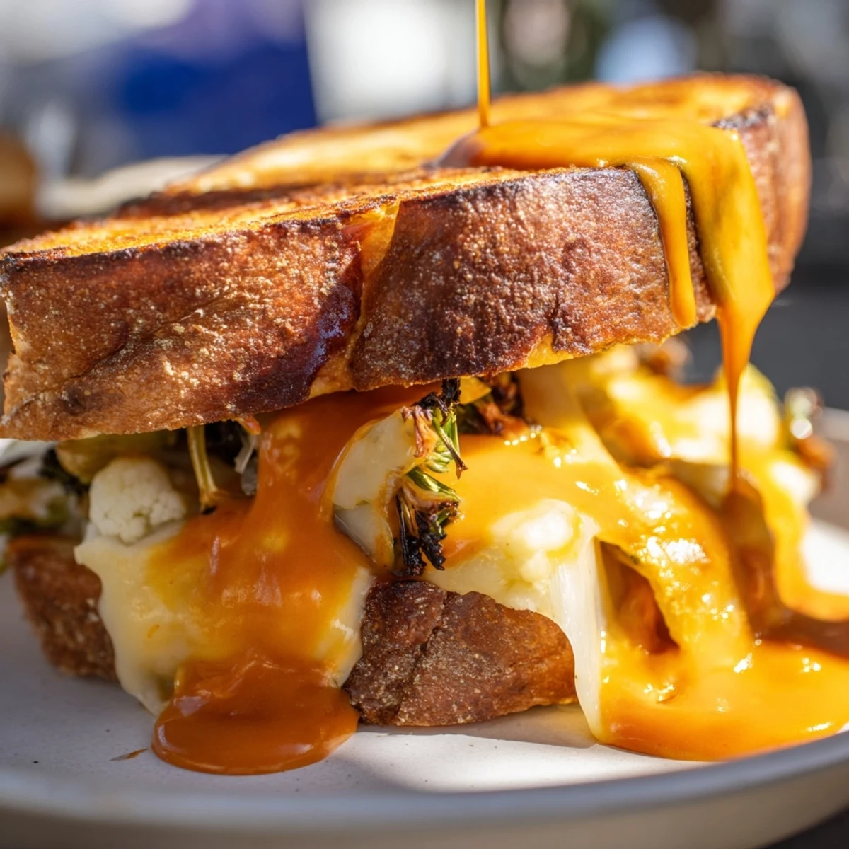Imagine the spicy buffalo cauliflower and creamy ranch filling a delicious Buffalo Cauliflower Ranch Grilled Cheese.