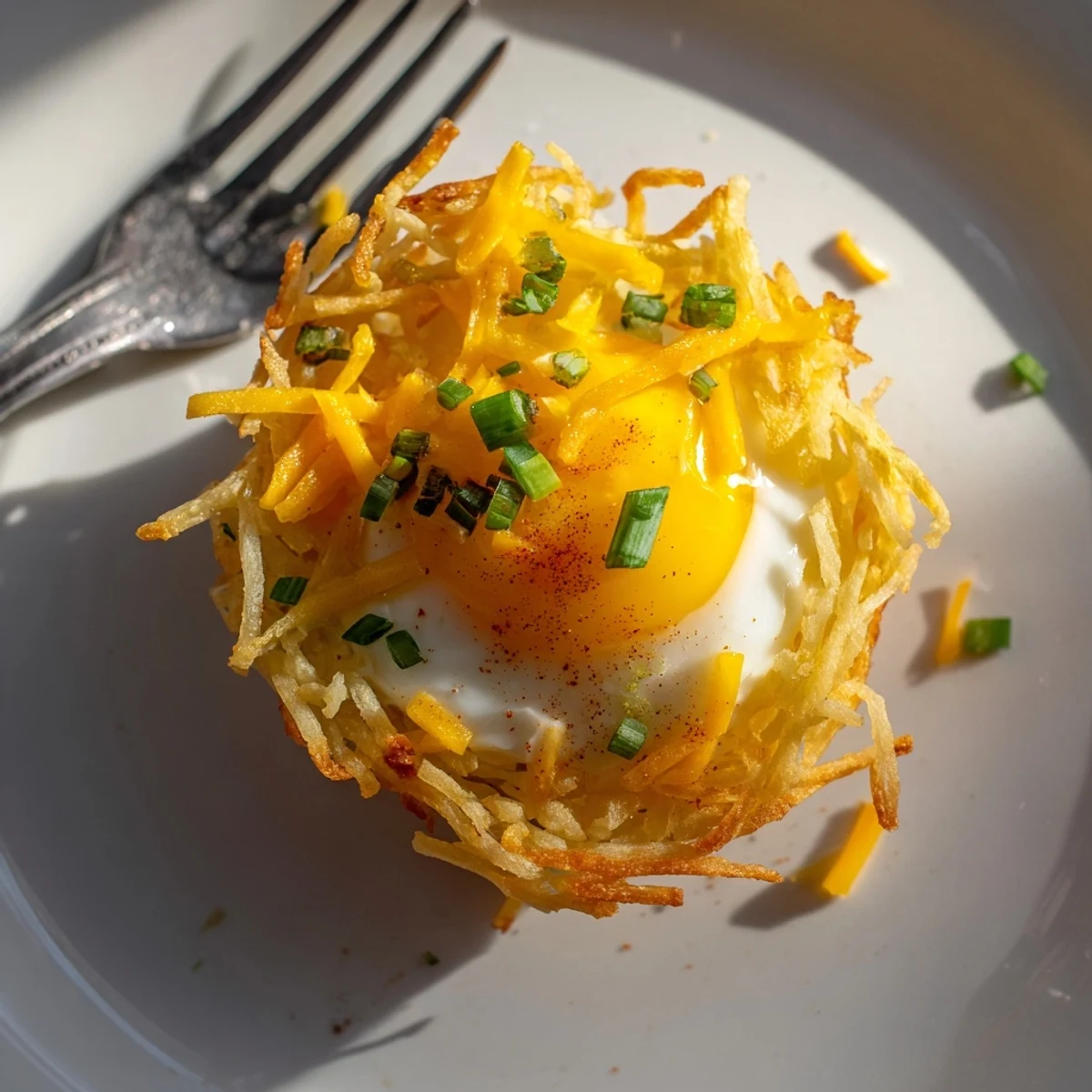 These baked Crispy Hashbrown Egg Nests offer a satisfying breakfast, with crispy potato base filled with eggs.