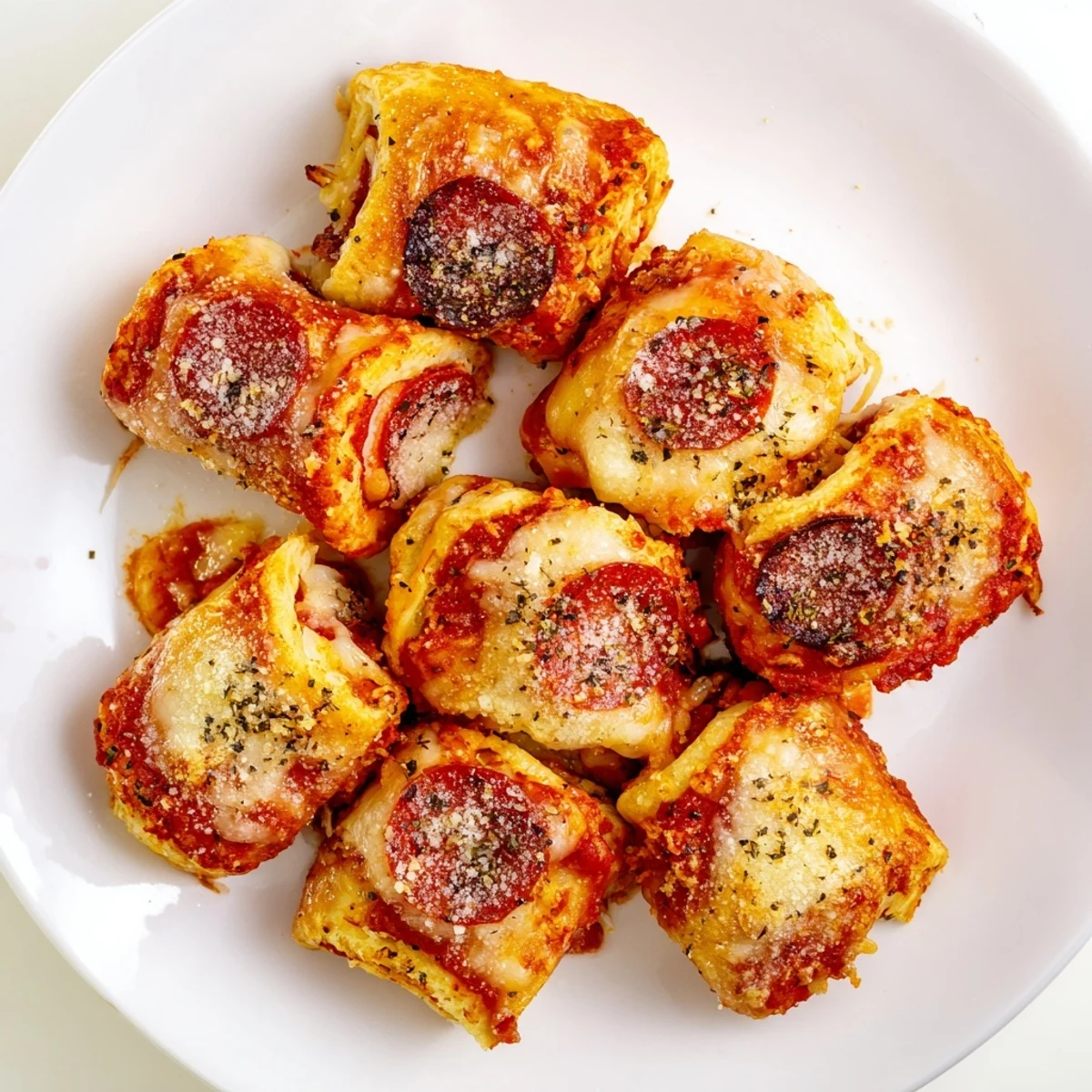 A close-up of perfectly cooked air fryer pizza rolls, ideal for a party snack or appetizer.