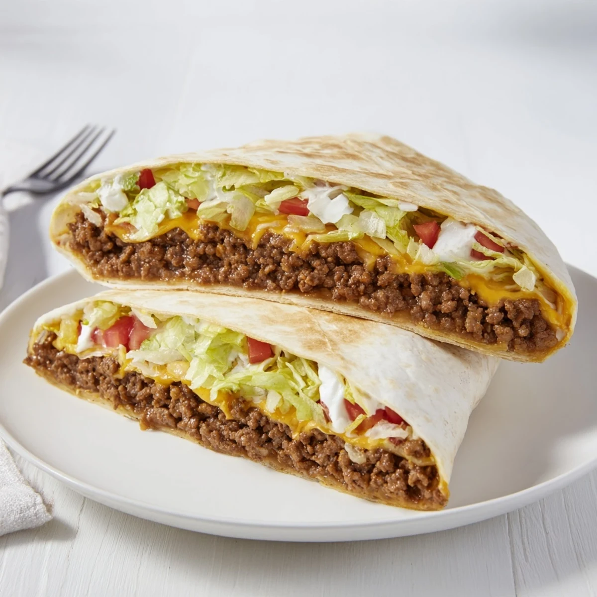 Sizzling browned ground beef and melted cheese compose this homemade Taco Bell Crunchwrap Supreme.