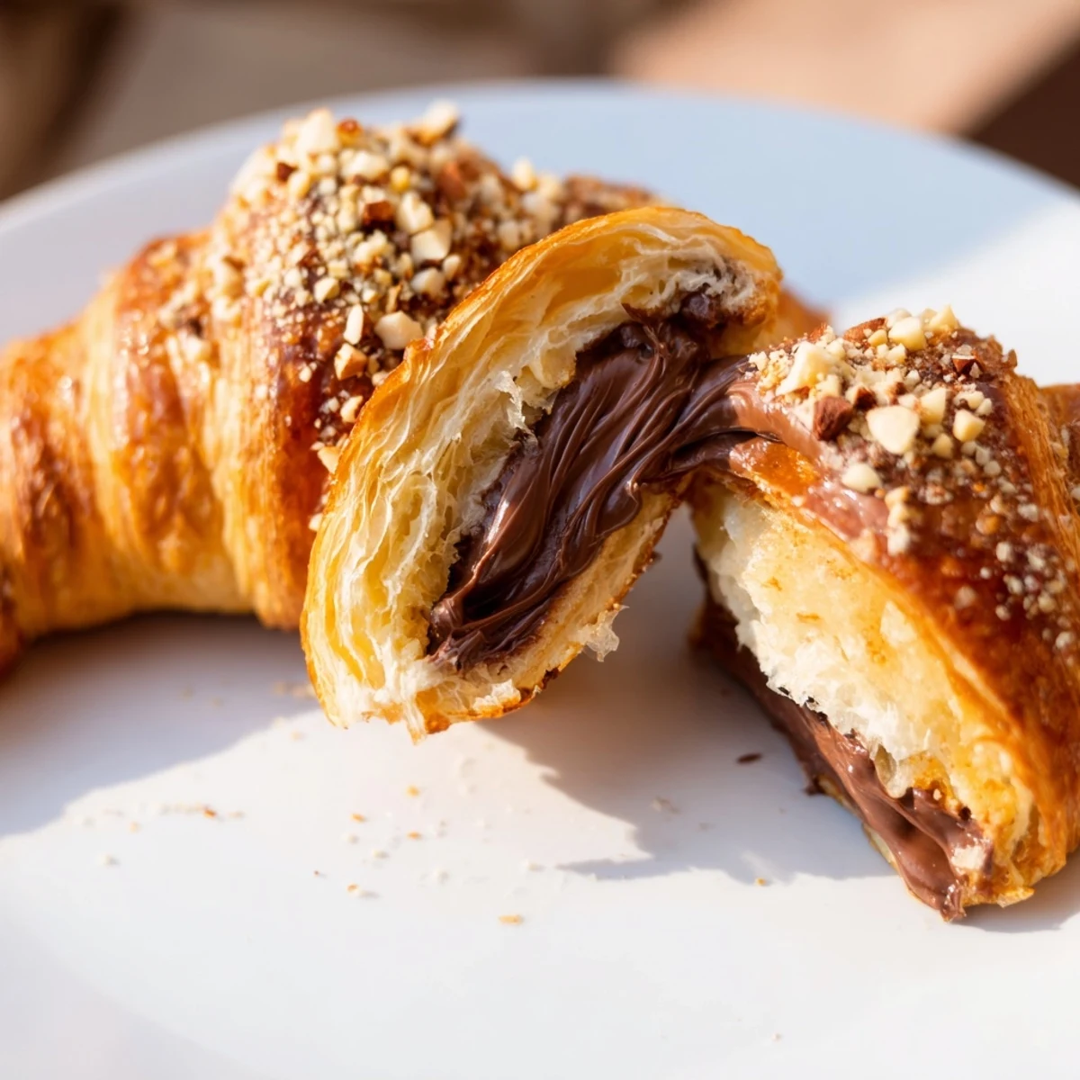 Golden air-fried 3-Ingredient Nutella Croissants, oozing with warm, melted hazelnut chocolate for perfect dessert!