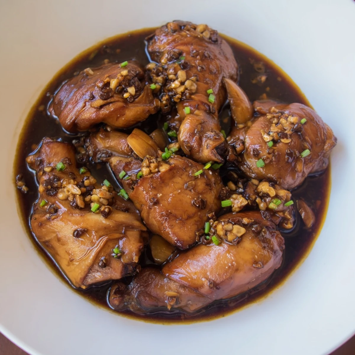 A close-up shot of rich, savory Filipino Chicken Adobo, simmered to falling-off-the-bone perfection.
