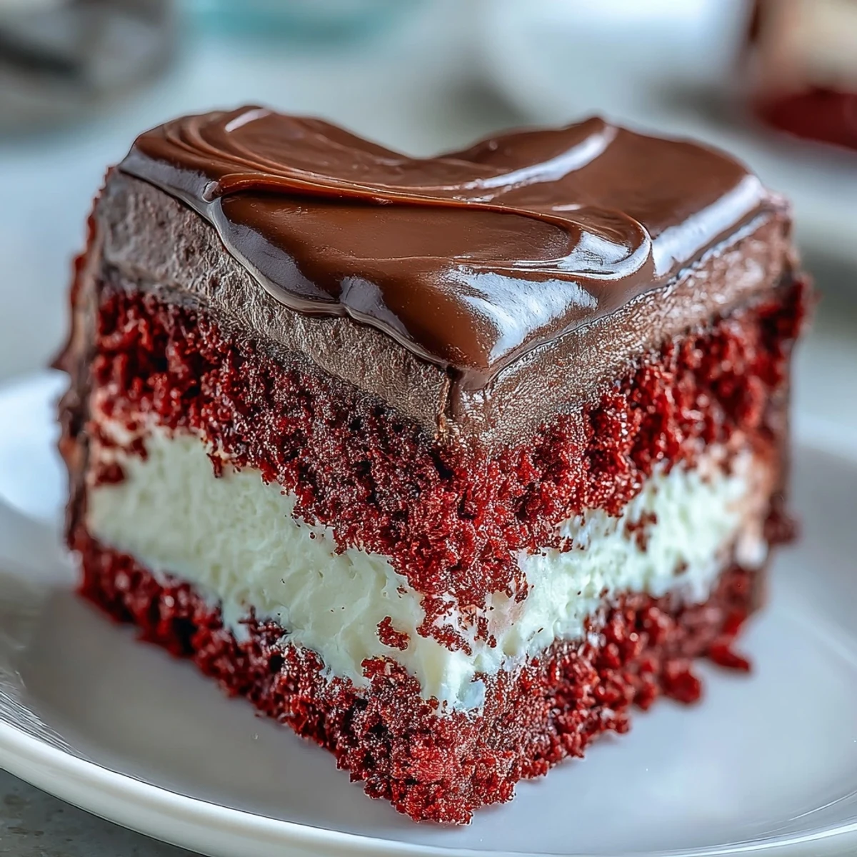 Smooth, vibrant red Betty Boop heart cake layers are filled and frosted with fluffy cream cheese frosting and topped with a crisp dark chocolate silhouette.