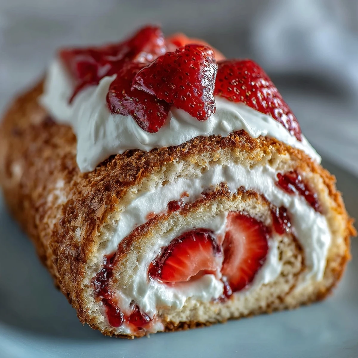 Drizzled with white chocolate, Strawberry Shortcake Sushi Roll pieces are arranged on a platter with fresh mint.