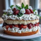 Light sponge cake filled with strawberries and vanilla whipped cream, perfect for spring celebrations.  
