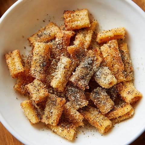 Golden-brown Air Fryer Pasta Croutons, perfectly crispy and savory, ready for topping salads and soups.