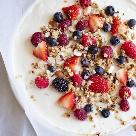 Creamy Berry Yogurt Bark loaded with fresh berries, offering a refreshing, frozen treat.