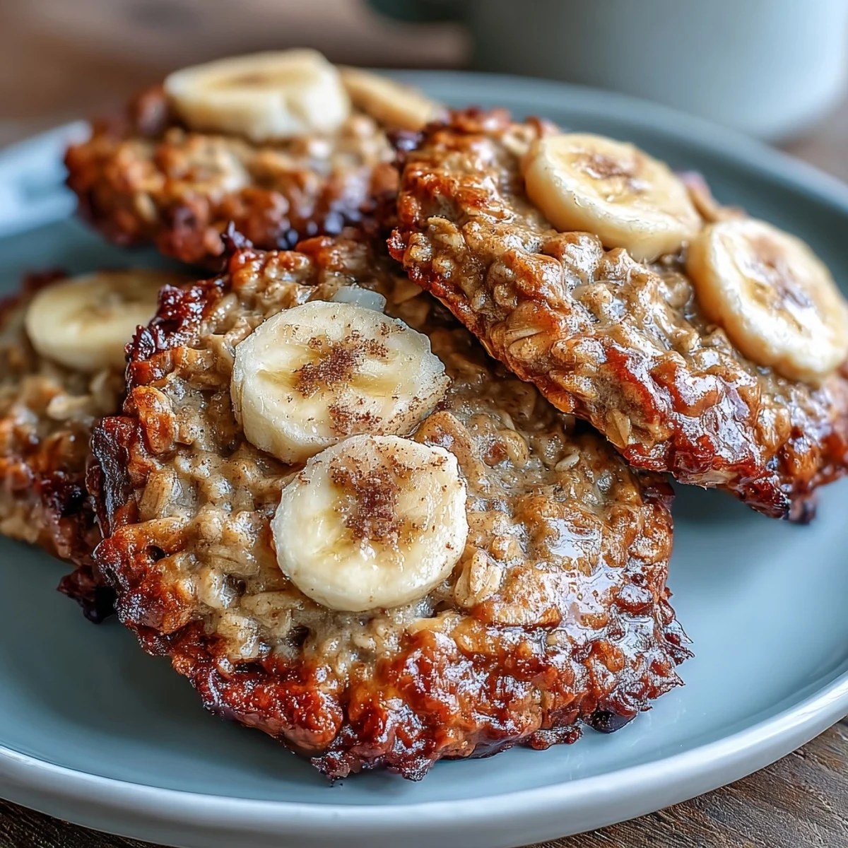Vegan Banana Oat Breakfast Cookies with cinnamon sit on a wire rack, golden brown, ready for breakfast.