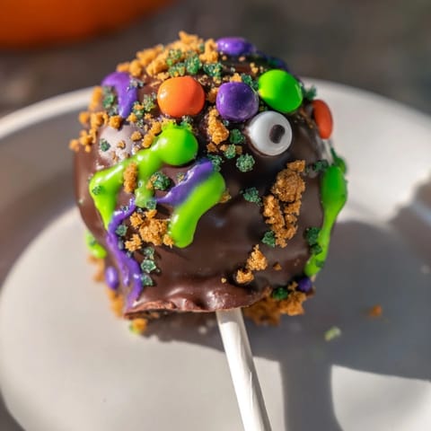 Deliciously fun Monster Chaos Cake S'mores Pops served on sticks for kids' parties.  