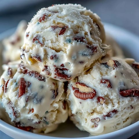 A chilled portion of Greek Yogurt Cookie Dough ready to enjoy, perfect for a rich, egg-free dessert snack.