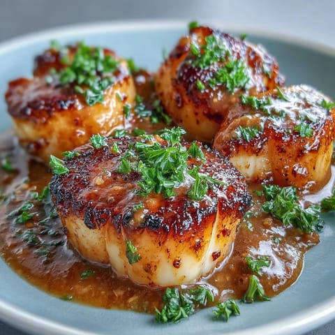 Succulent seared scallops topped with a rich, spicy Cajun cream sauce and parsley.
