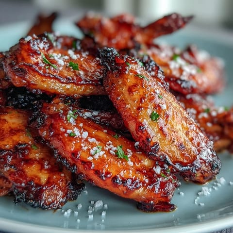 Golden-brown wings tossed in a spicy-sweet honey and sriracha sauce, garnished with fresh cilantro for a vibrant appetizer.