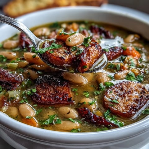 Hearty slow cooker ham and bean soup with tender carrots and celery in a savory broth.