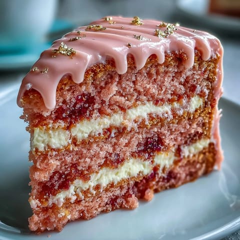 Elegant Bridal Shower Rosé Velvet Cake adorned with shimmering gold drip.