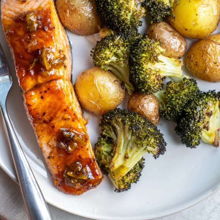 Savory Sheet Pan Honey Garlic Salmon recipe: flaky fish, vibrant veggies, easy cleanup.