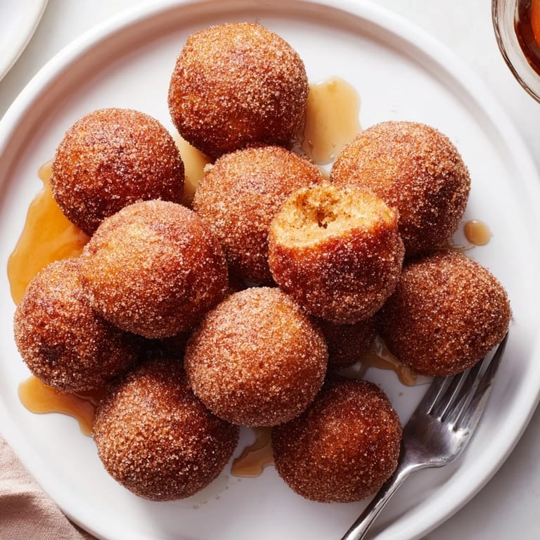 Warm, bite-sized pancake balls infused with bourbon and cinnamon for cozy mornings.