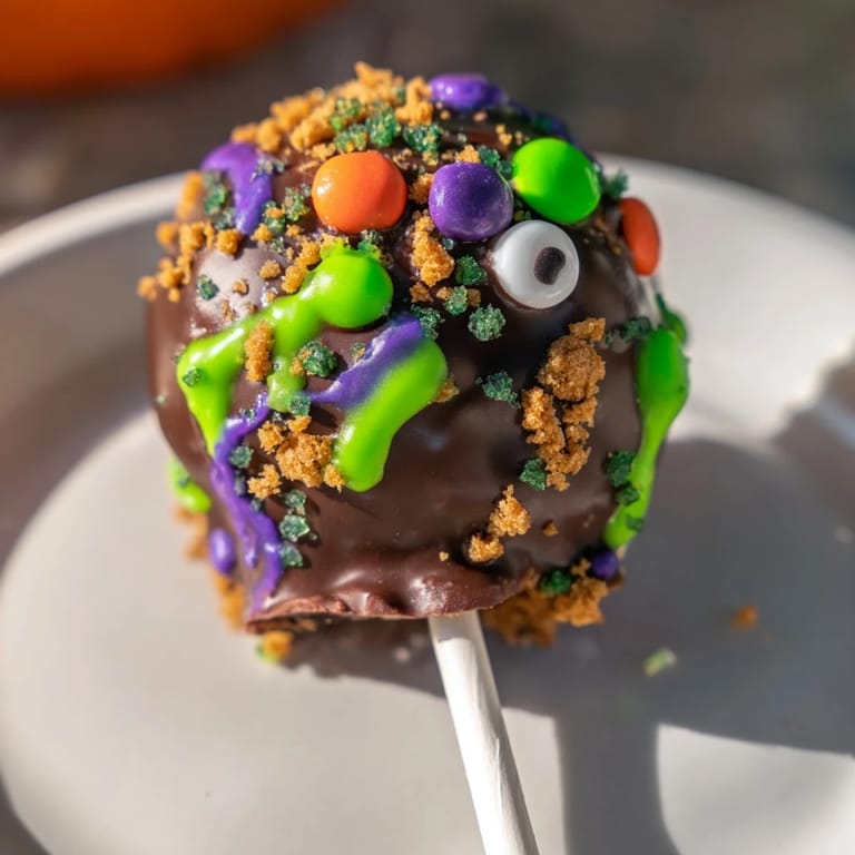 Deliciously fun Monster Chaos Cake S'mores Pops served on sticks for kids' parties.  